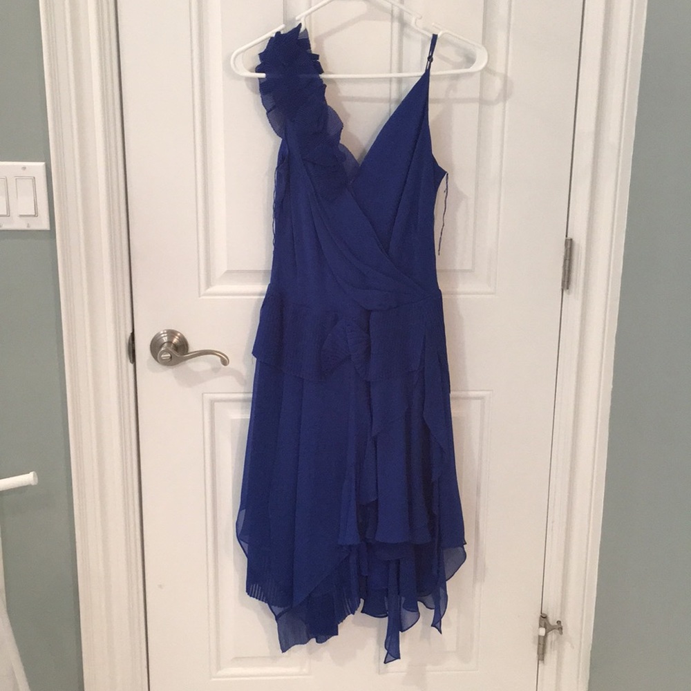 BCBGMAXAZRIA Ruffle Pleated Sapphire Dress 6
